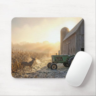 Buck Deer with Green Farm Tractor Mouse Mat