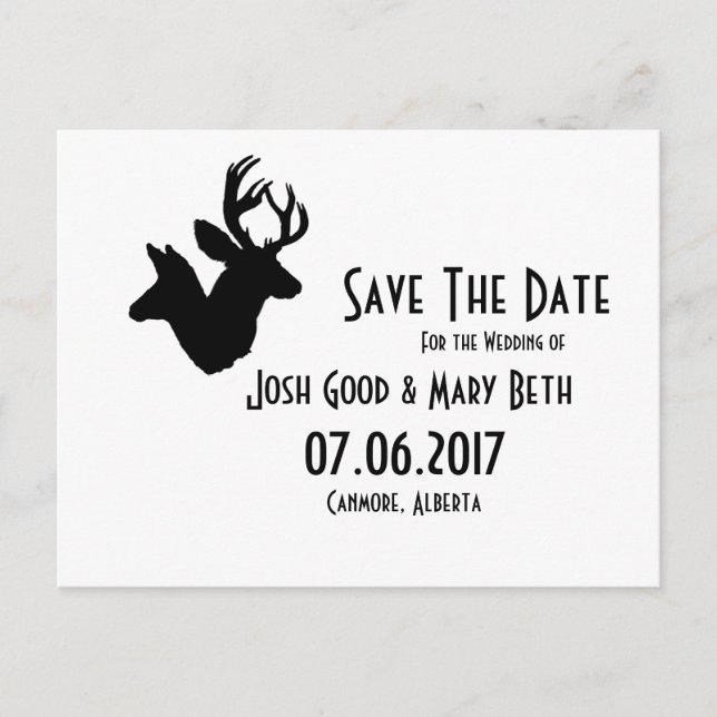 Buck & Doe Silhouette, Weddings Date Postcard (Front)