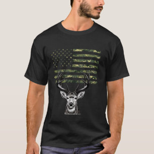 Buck Elk Deer Hunter Camouflage USA Flag Hunting T-Shirt