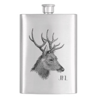 Buck Head with Monogram Hip Flask
