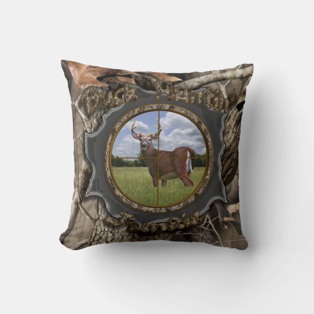 Buck Huntin' Junkie Camo Pillow (Front)
