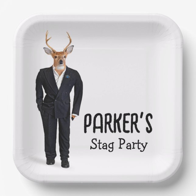 Buck In a Tuxedo for Bachelor Party Paper Plate (Front)