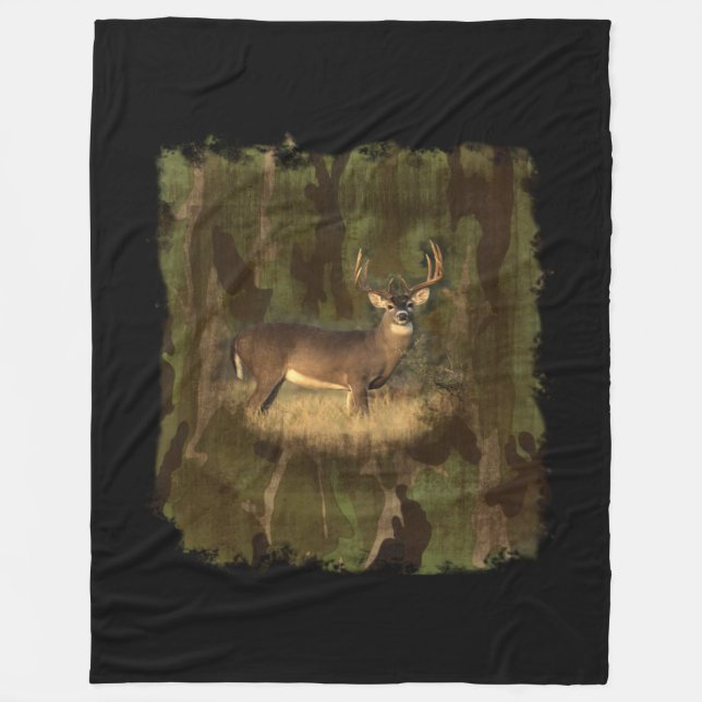 Buck In Camo- Fleece Cosy Blanket (Front)