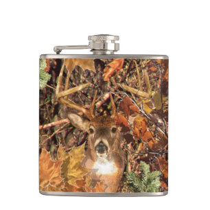 Buck in Fall Camo White Tail Deer Hip Flask
