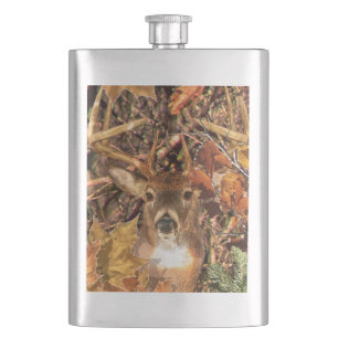 Buck in Fall Camo White Tail Deer Hip Flask