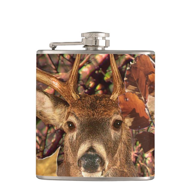 Buck in Fall Camo White Tail Deer Hip Flask (Front)