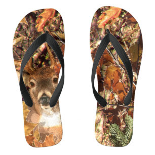 Buck in Fall Hunter Camo White Tail Deer Flip Flops