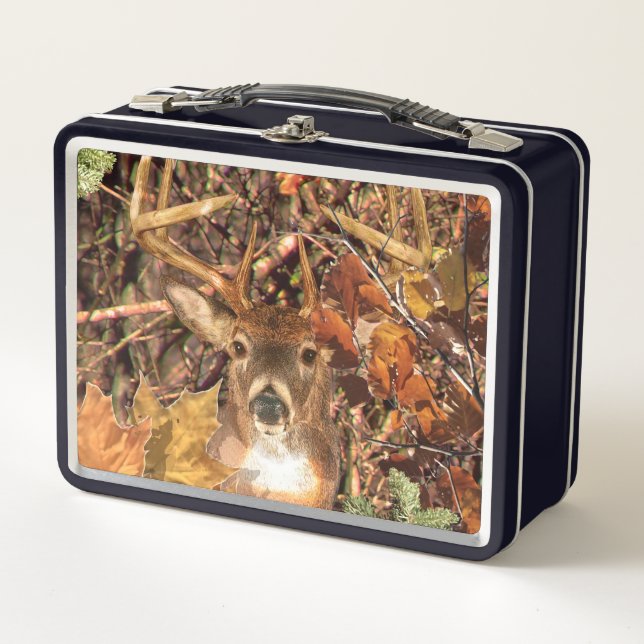 Buck in Fall season scene White Tail Deer Metal Lunch Box (Front)