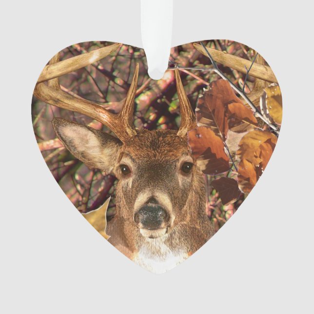 Buck in Fall season scene White Tail Deer Ornament (Front)