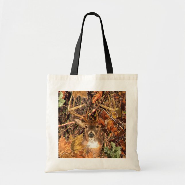 Buck in Hunter Camo White Tail Deer Tote Bag (Front)