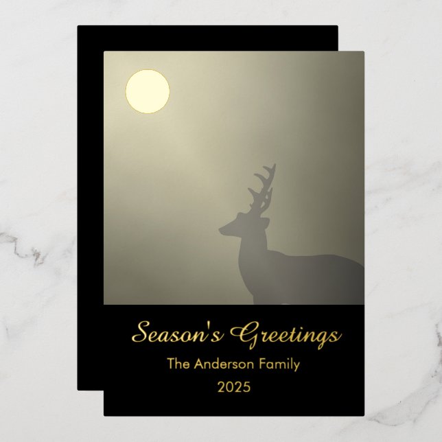 Buck in Moonlight Scene Season's Greeting Foil Foil Holiday Card (Front/Back)