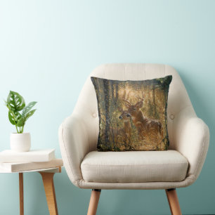 Buck N Doe Deer In The Tall Grass Cushion