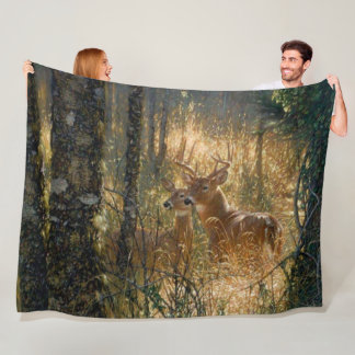 Buck N Doe Deer In The Tall Grass Fleece Blanket