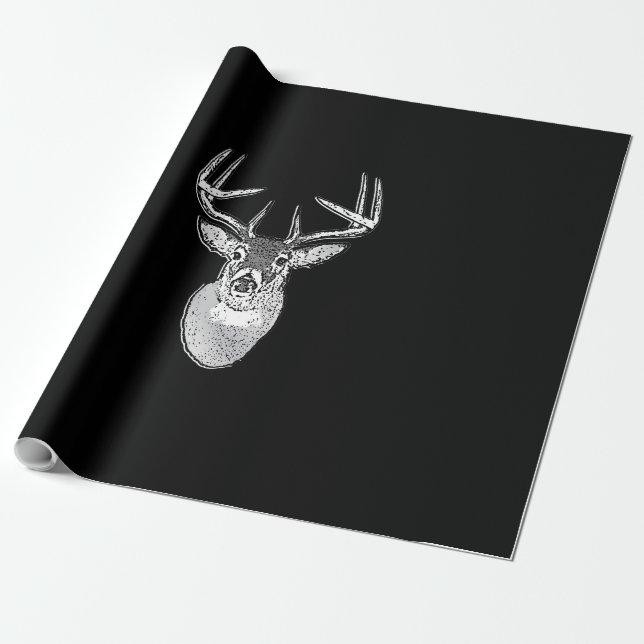Buck on Black design White Tail Deer Wrapping Paper (Unrolled)