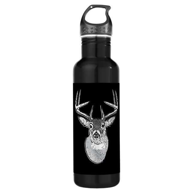 Buck on Black  White Tail Deer 710 Ml Water Bottle (Front)