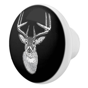 Buck on Black White Tail Deer Ceramic Knob
