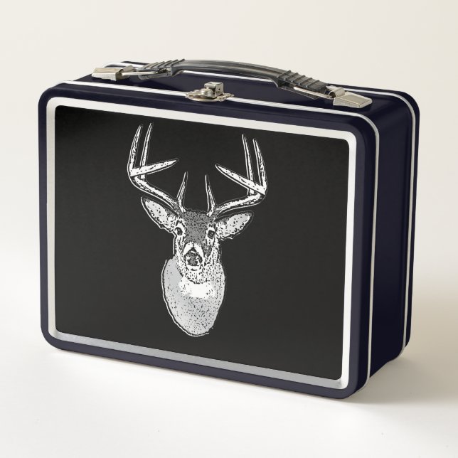 Buck on Black White Tail Deer classic Metal Lunch Box (Front)