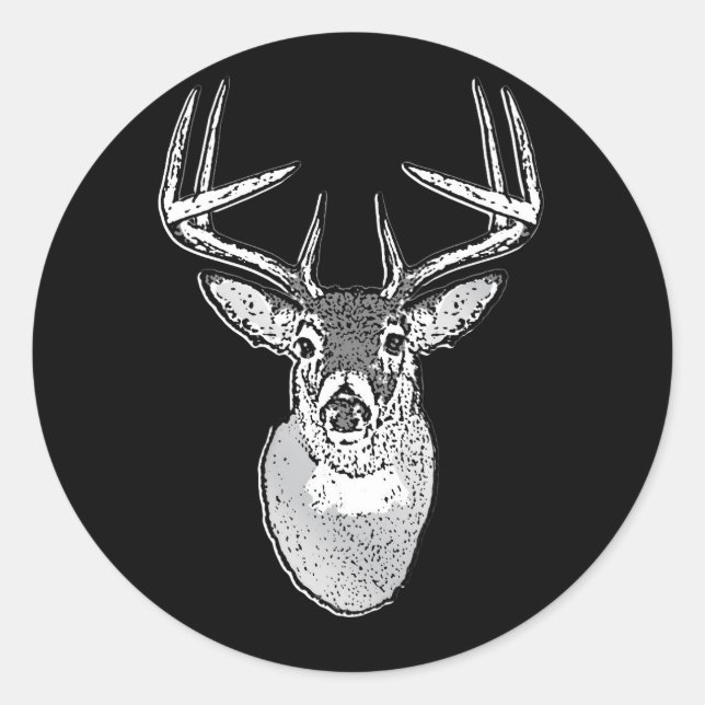 Buck on Black  White Tail Deer Classic Round Sticker (Front)