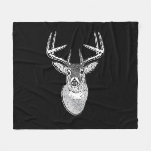 Buck on Black White Tail Deer Fleece Blanket