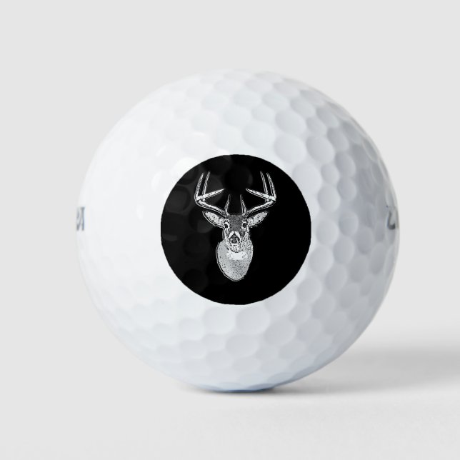 Buck on Black  White Tail Deer Golf Balls (Front)