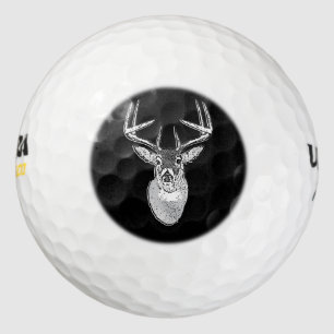 Buck on Black  White Tail Deer Golf Balls