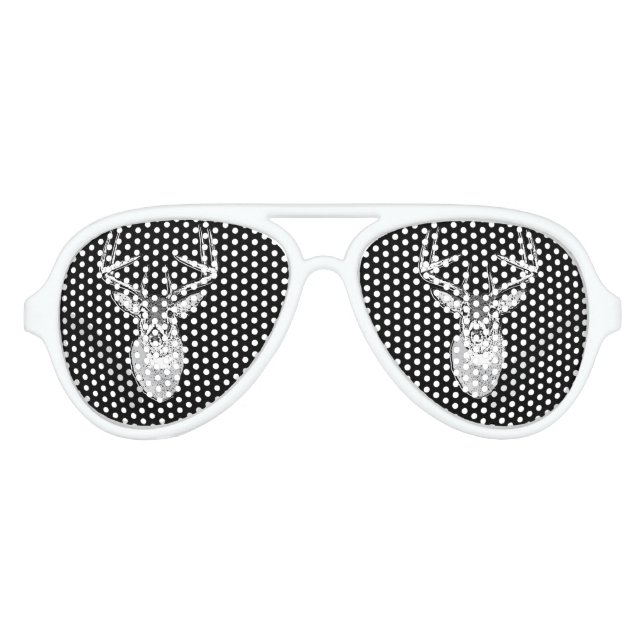 Buck on Black White Tail Deer head Aviator Sunglasses (Front)