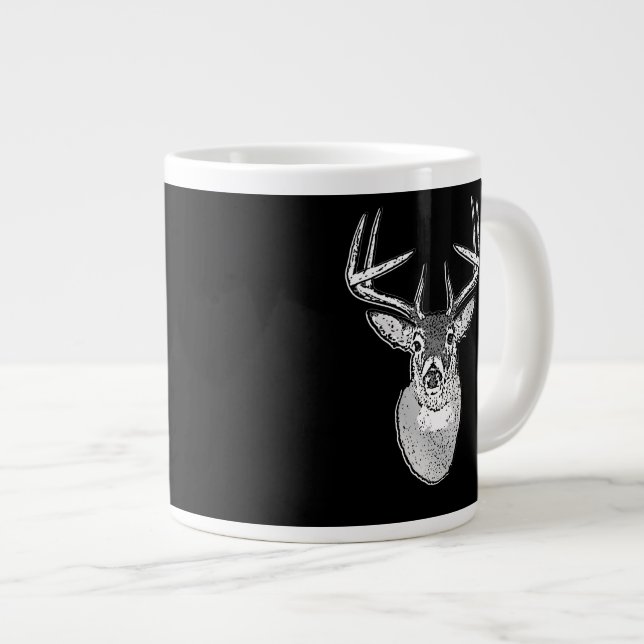 Buck on Black White Tail Deer head Large Coffee Mug (Front Right)