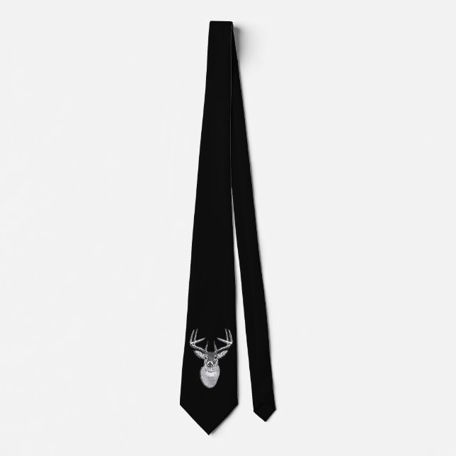 Buck on Black  White Tail Deer Tie (Front)