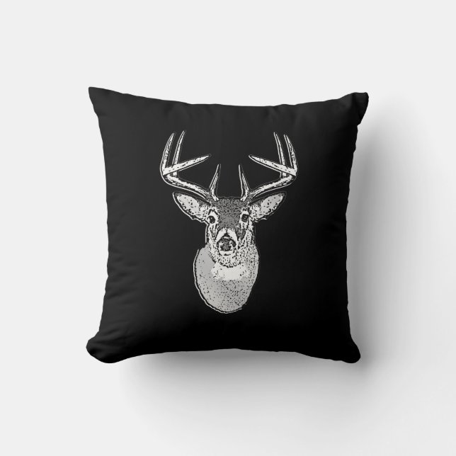 Buck on Bold Black White Tail Deer Cushion (Front)