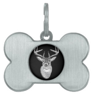 Buck on Bold Black White Tail Deer Pet Name Tag