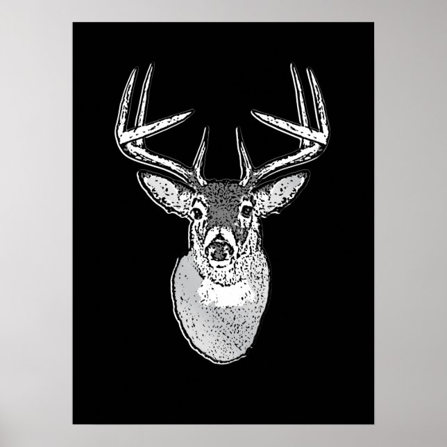 Buck on Bold Black White Tail Deer Poster (Front)