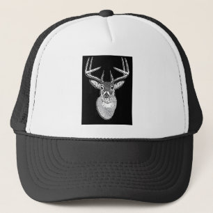 Buck on Bold Black White Tail Deer Trucker Hat