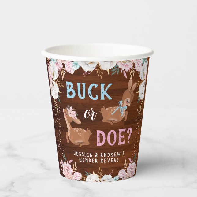 Buck or Doe? Baby Shower Reveal Paper Cups (Front)
