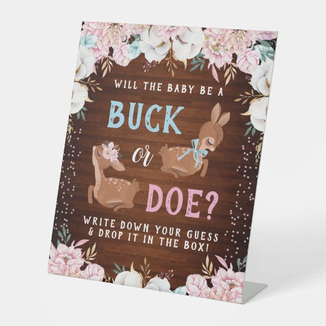 Buck or Doe? Baby Shower Reveal Pedestal Sign (Front)