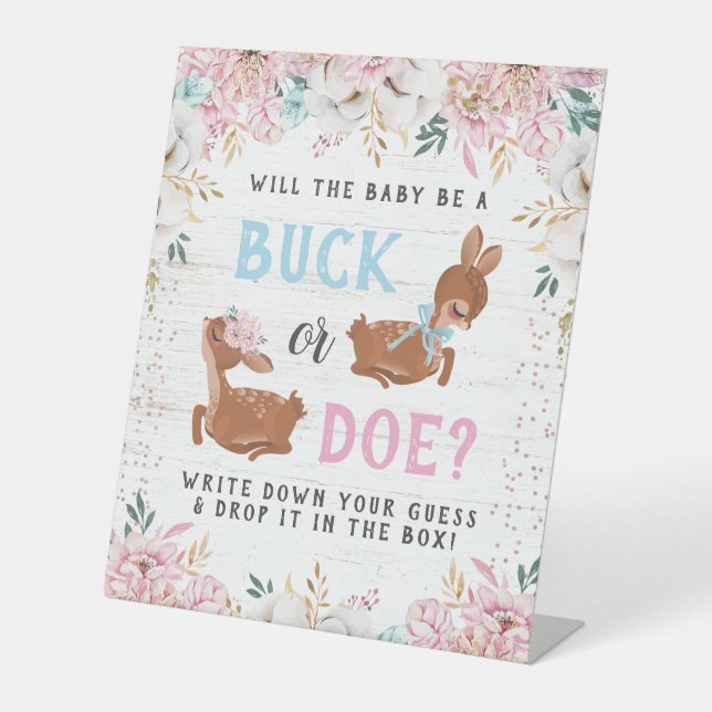Buck or Doe? Baby Shower Reveal Pedestal Sign (Front)