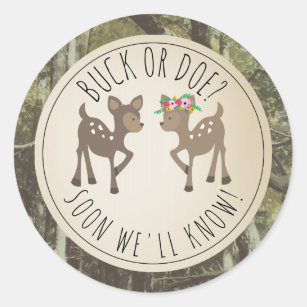 Buck Or Doe Camo Baby Gender Reveal Classic Round Sticker