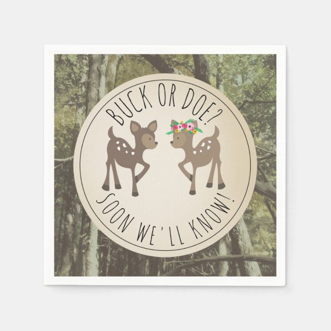 Buck Or Doe Camo Baby Gender Reveal Party Napkin (Front)