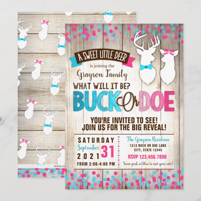 Buck or Doe Gender Reveal Invitation (Front/Back)