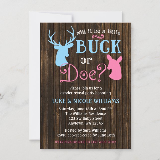 Buck or Doe Gender Reveal Party Baby Shower Invitation (Front)
