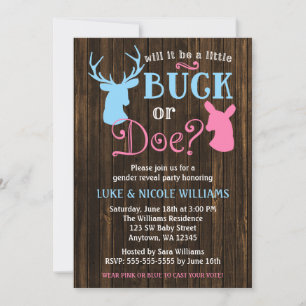 Buck or Doe Gender Reveal Party Baby Shower Invitation