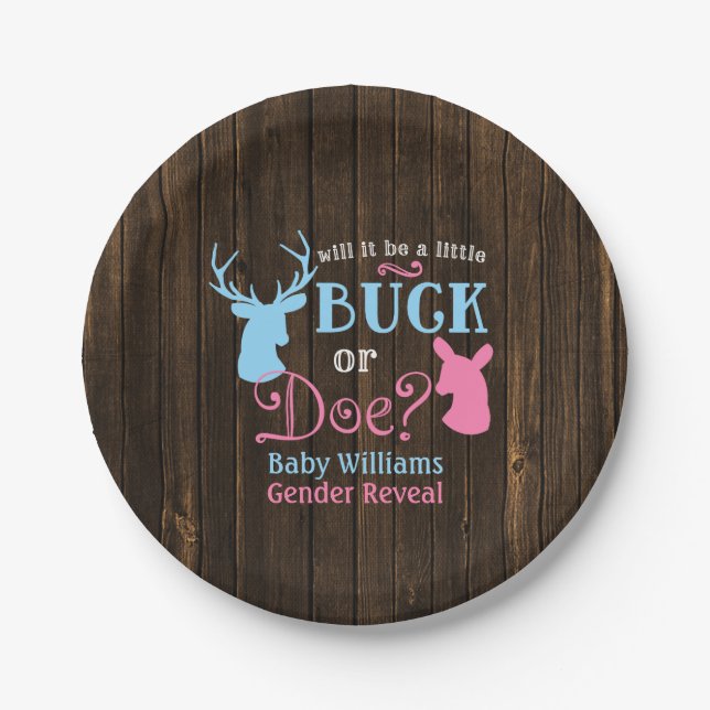 Buck or Doe Gender Reveal Party Baby Shower Paper Plate (Front)