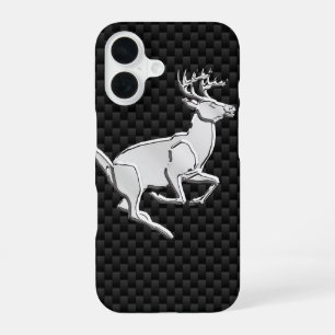 Buck Running White Tail Deer on Carbon Fibre  iPhone 16 Case