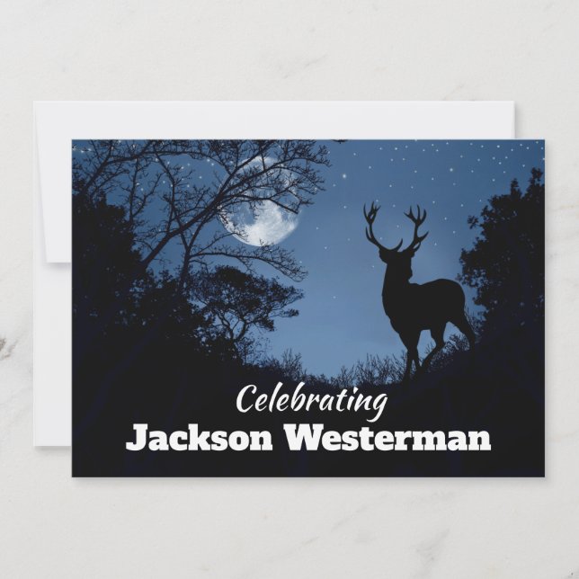 Buck Silhouette at Night Memorial   Invitation (Front)