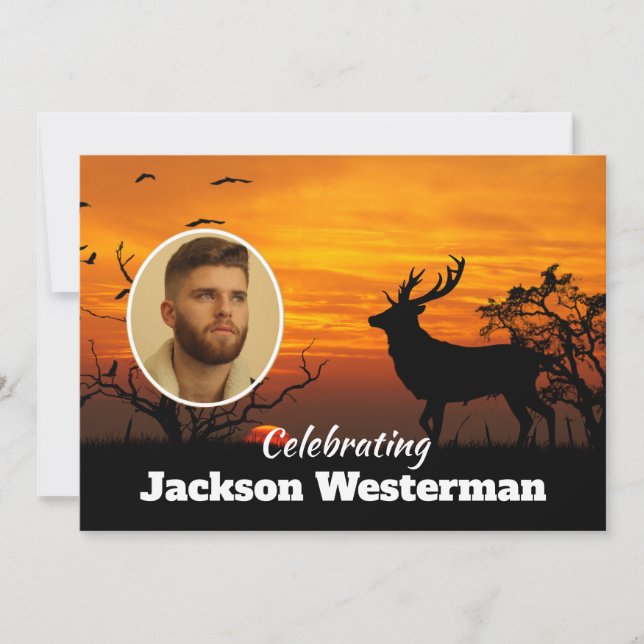 Buck Silhouette at Sunset Memorial Invitation (Front)