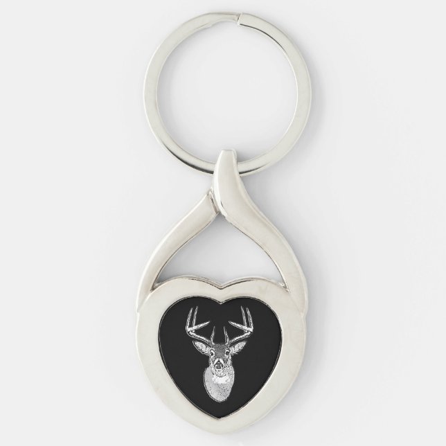 Buck trophy on Black White Tail Deer Key Ring (Front)