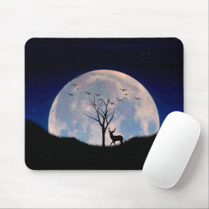 Buck with Big Rack Against Full Moon Mouse Mat