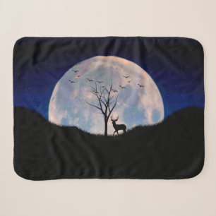 Buck with Big Rack Against Full Moon Sherpa Blanket