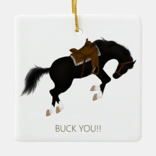 Buck You! Funny Black Horse Ceramic Ornament