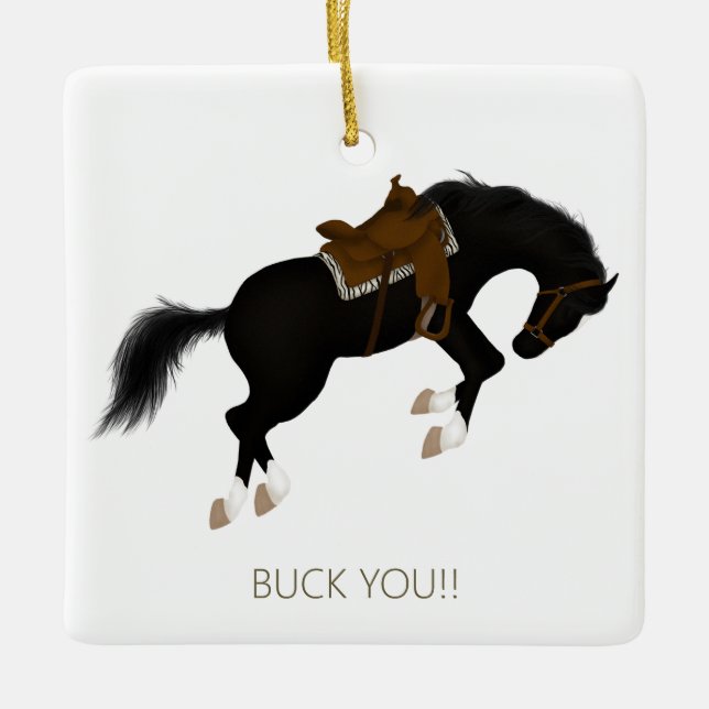 Buck You! Funny Black Horse Ceramic Ornament (Front)