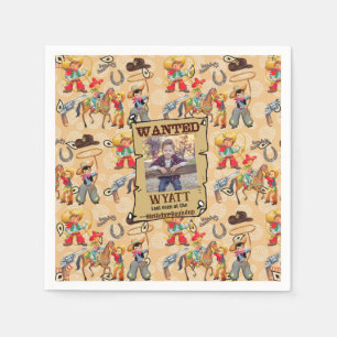Buckaroo Cowboy Birthday Boy's Photo Name Cute Napkin